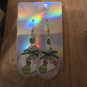 The Grinch Stainless Steel & Resin Christmas Earrings 2.75 Inch White & Green